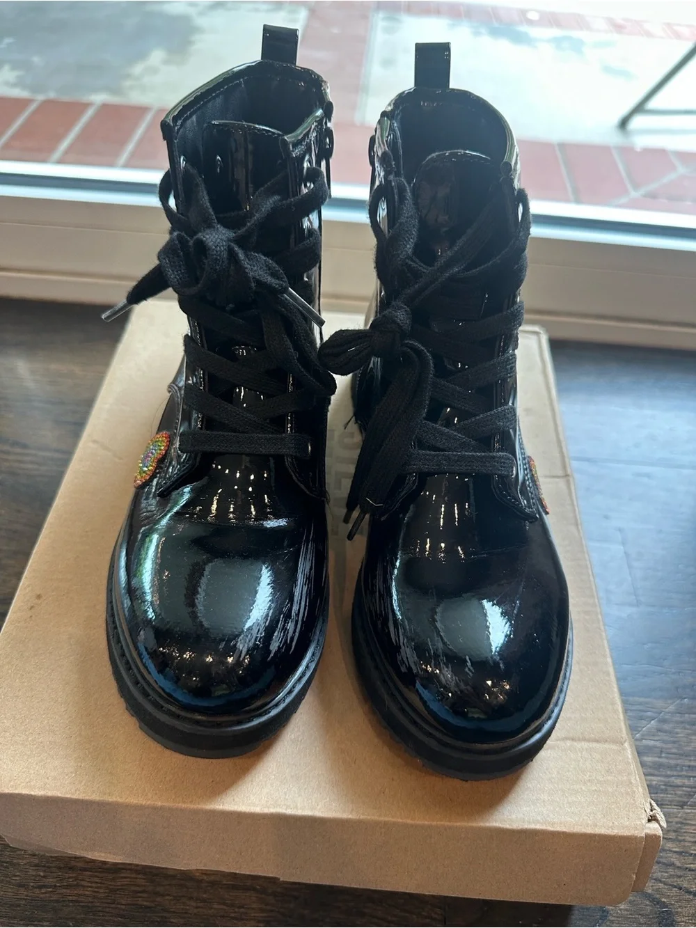 Limited Edition Steve Madden Kids Black Patent rainbow Embellished add-ons Boots